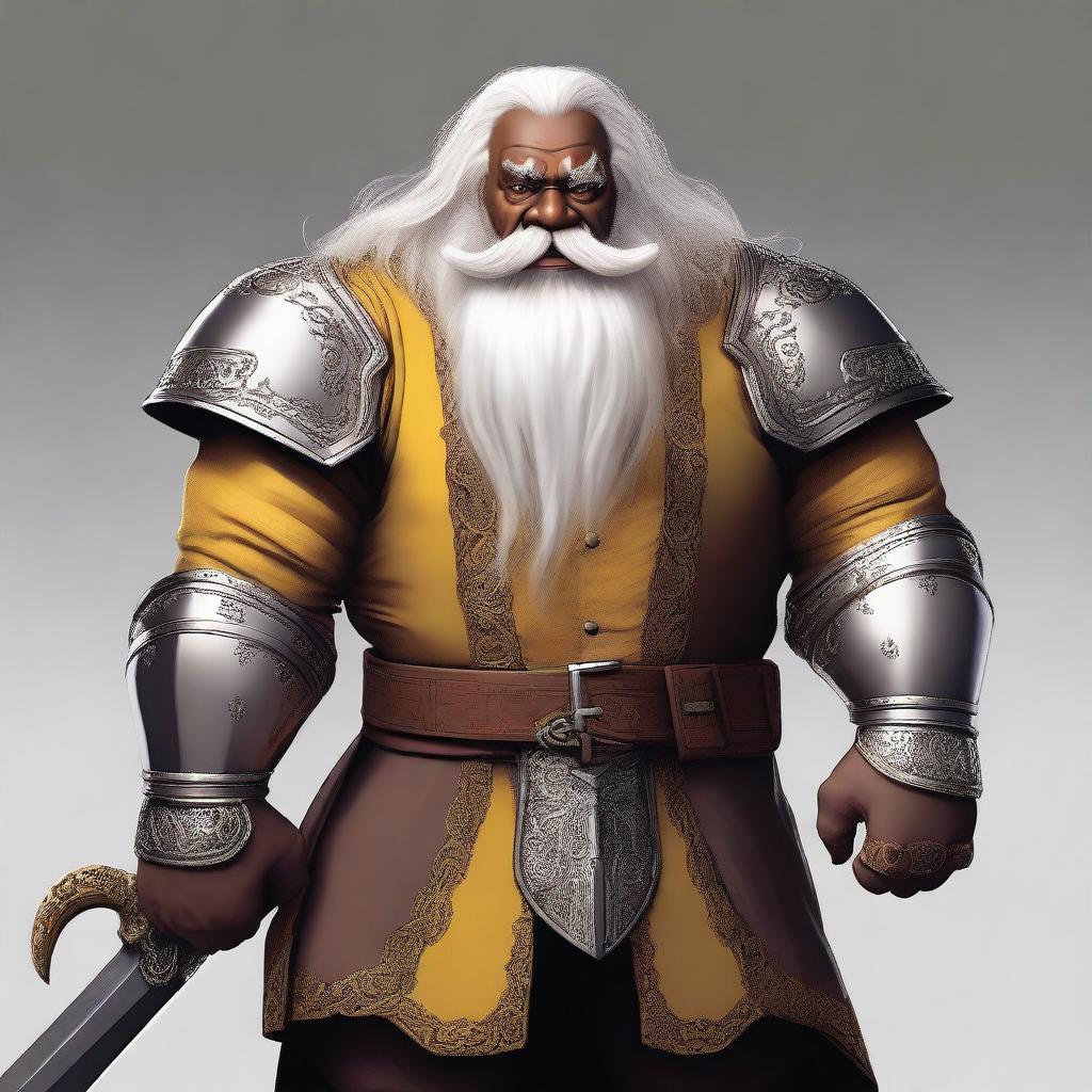 A digital art image, rendered in high-quality, features a 4ft tall Hill dwarf with dark skin