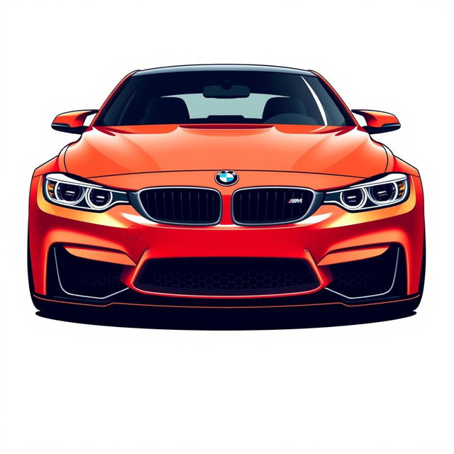 An illustration of a BMW M car from a front view, emphasizing its sporty design and aggressive stance