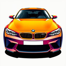 An illustration of a BMW M car from a front view, emphasizing its sporty design and aggressive stance