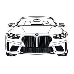 A linear illustration of a BMW M car from a front view, focusing on clean lines and contours that define its sporty aesthetic