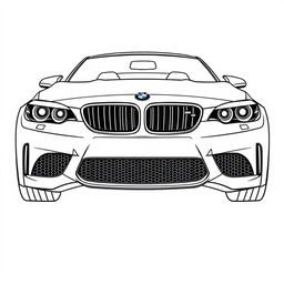A linear illustration of a BMW M car from a front view, focusing on clean lines and contours that define its sporty aesthetic