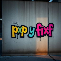 A textured concrete wall featuring bold, artistic graffiti that says exactly 'pxp y fxf' in a striking font