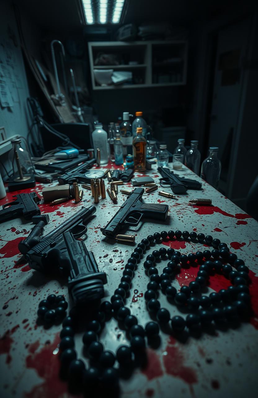 A dramatic scene depicting a chaotic lab environment