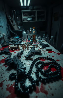 A dramatic scene depicting a chaotic lab environment