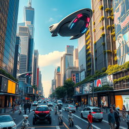 A futuristic cityscape showcasing advanced AI-powered vehicles, exhibiting sleek designs and innovative technology