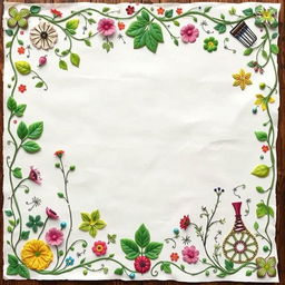 A beautifully decorated paper with a biological theme, featuring intricate designs of various plants, flowers, and microorganisms