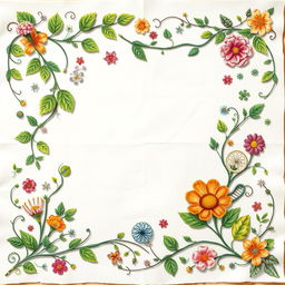 A beautifully decorated paper with a biological theme, featuring intricate designs of various plants, flowers, and microorganisms