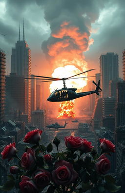 A decimated zombie city, showcasing crumbling skyscrapers and debris scattered across the landscape