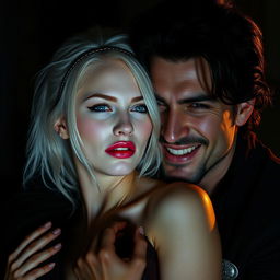 A striking scene featuring a beautiful white-haired maiden with an enchanting, ethereal look, showcasing her albino skin and mesmerizing silver-blue eyes