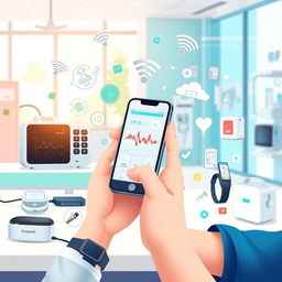 A detailed illustration representing telehealth through the Internet of Things (IoT)