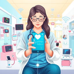 A detailed illustration representing telehealth through the Internet of Things (IoT)
