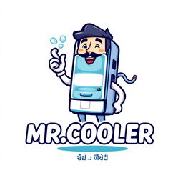 A logo design featuring a cool character, a man styled as a water cooler, combined with a water heater
