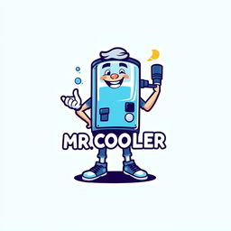 A logo design featuring a cool character, a man styled as a water cooler, combined with a water heater