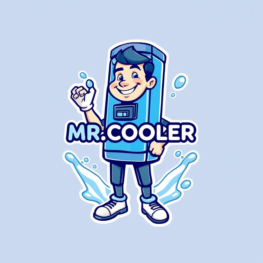 A logo design featuring a cool character, a man styled as a water cooler, combined with a water heater