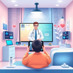 A highly detailed and beautiful illustration of telehealth, showcasing the concept of Internet of Things (IoT) in healthcare