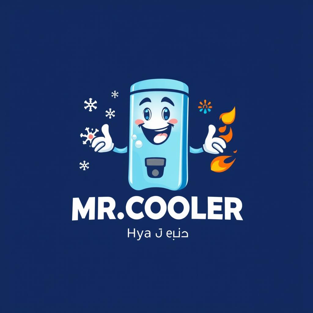 An enhanced logo design featuring a charismatic character styled as both a water cooler and a water heater, prominently displayed within the composition