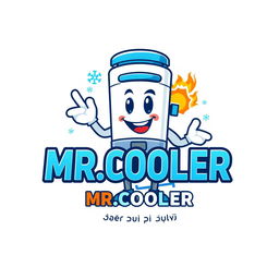 An enhanced logo design featuring a charismatic character styled as both a water cooler and a water heater, prominently displayed within the composition