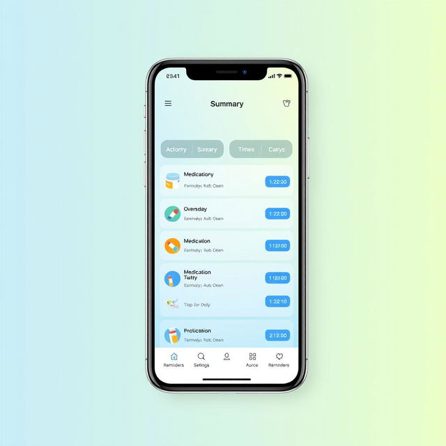 A mobile app home screen showcasing a user-friendly interface that displays a summary of medications the user needs to take that day