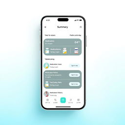 A mobile app home screen showcasing a user-friendly interface that displays a summary of medications the user needs to take that day