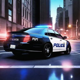 A high-resolution digital art image featuring a sleek, modern police car