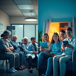 A split image depicting two contrasting scenes for healthcare