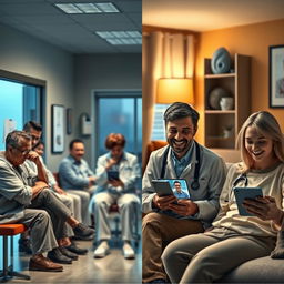 A split image depicting two contrasting scenes for healthcare
