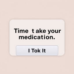 A digital notification displaying 'Time to take your medication' in bold, eye-catching typography