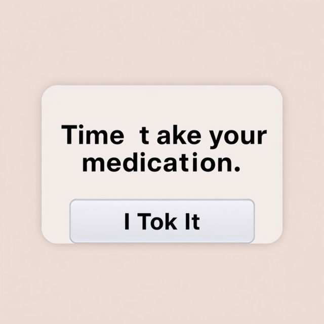 A digital notification displaying 'Time to take your medication' in bold, eye-catching typography