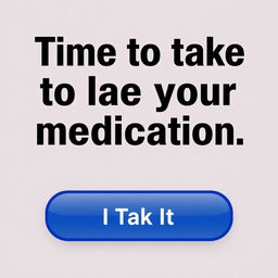 A digital notification displaying 'Time to take your medication' in bold, eye-catching typography