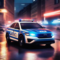 An ultra-high-quality digital art image depicting a modern police car