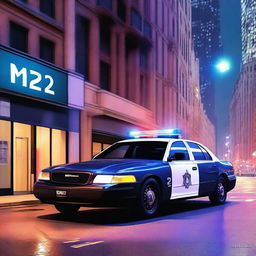 An ultra-high-quality digital art image depicting a modern police car