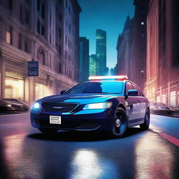 An ultra-high-quality digital art image depicting a modern police car