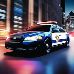 An ultra-high-quality digital art image depicting a modern police car