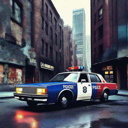 A high-definition digital art image presenting a vintage-style police car