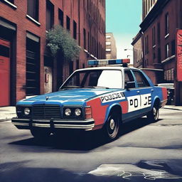 A high-definition digital art image presenting a vintage-style police car