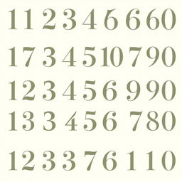 A blank page filled with various stylized numbers from 1 to 100, all in the same elegant, serif font