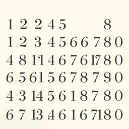 A blank page filled with various stylized numbers from 1 to 100, all in the same elegant, serif font