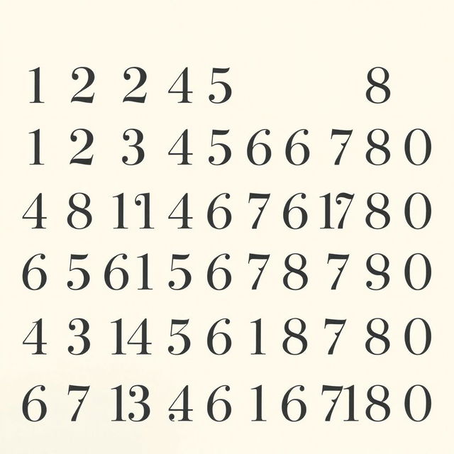 A blank page filled with various stylized numbers from 1 to 100, all in the same elegant, serif font