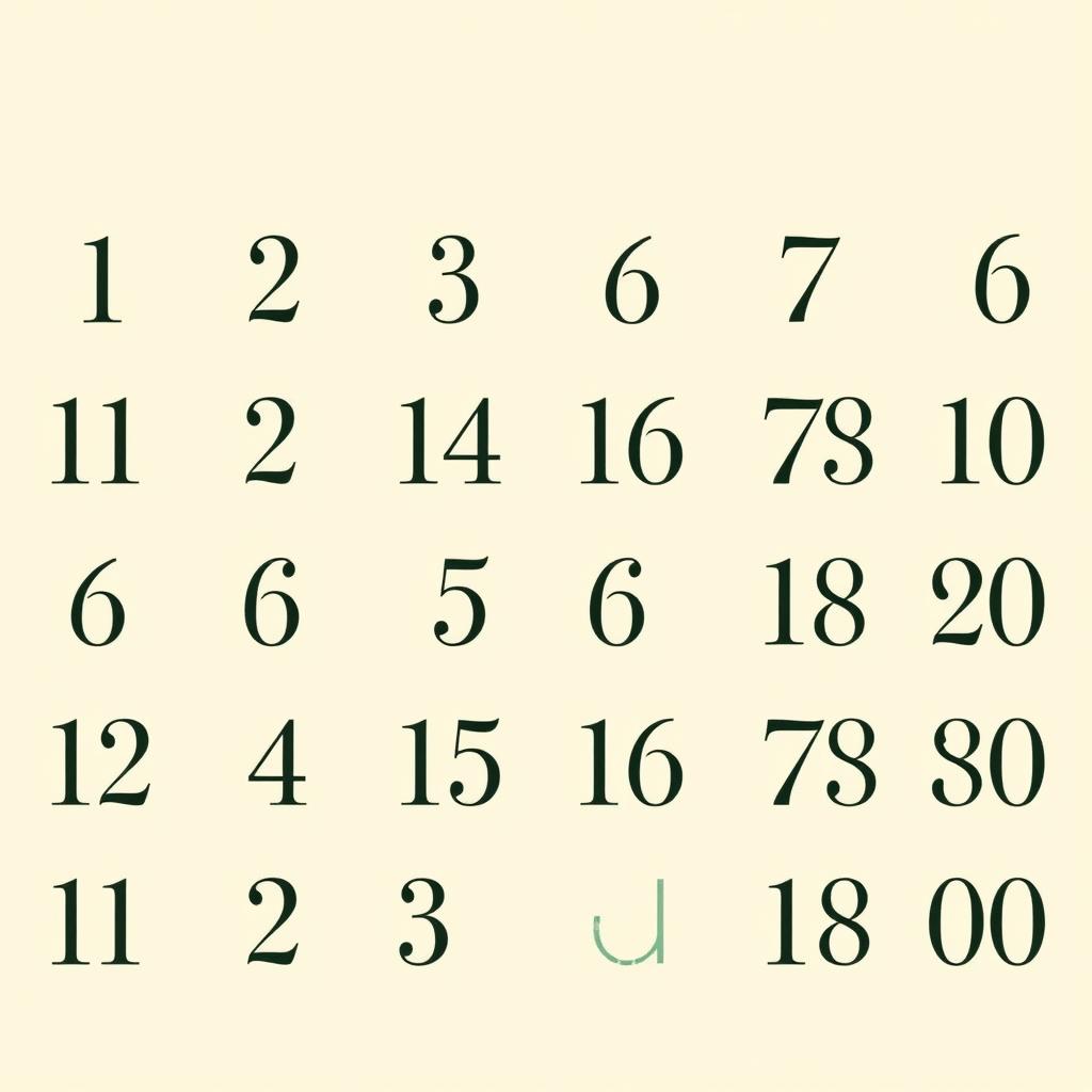 A blank page filled with various stylized numbers from 1 to 100, all in the same elegant, serif font
