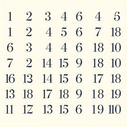A blank page filled with various stylized numbers from 1 to 100, all in the same elegant, serif font