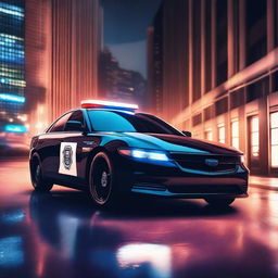 A premium quality digital art image featuring a sleek, modern police car