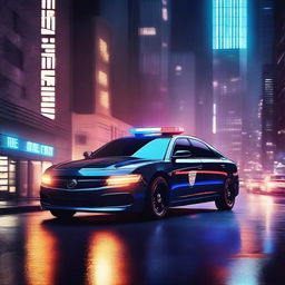 A premium quality digital art image featuring a sleek, modern police car