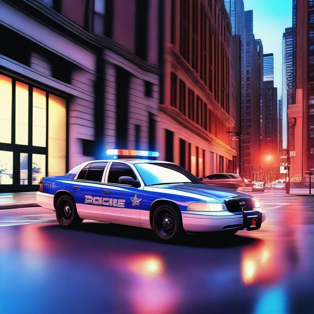 A high-quality digital art image featuring a modern police car