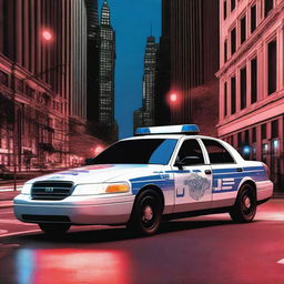 A high-quality digital art image featuring a modern police car