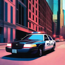 A high-quality digital art image featuring a modern police car