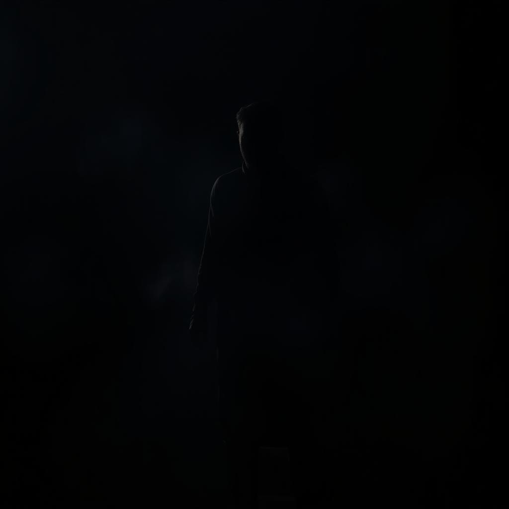 A mysterious silhouette of a man standing in deep shadows, creating an ethereal vision of a figure