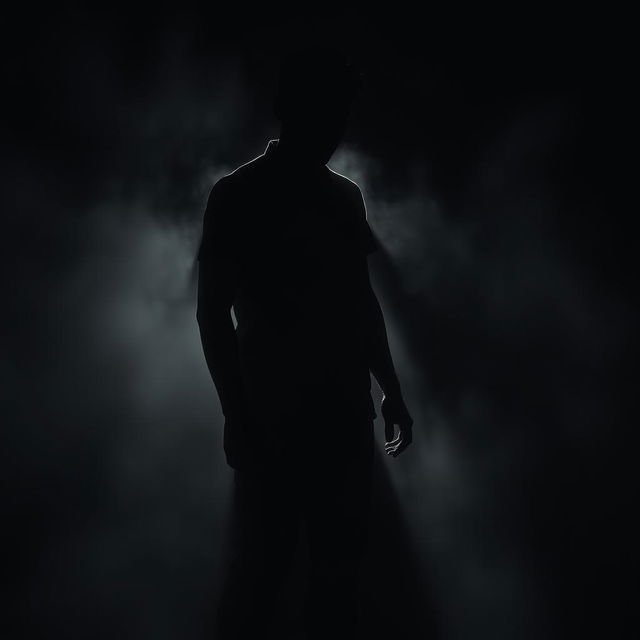 A mysterious silhouette of a man standing in deep shadows, creating an ethereal vision of a figure