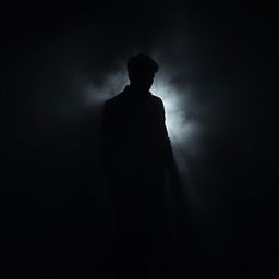 A mysterious silhouette of a man standing in deep shadows, creating an ethereal vision of a figure