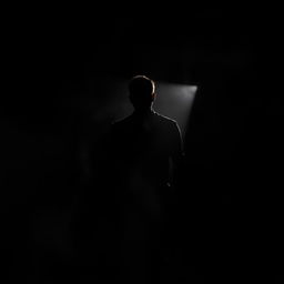 A mysterious silhouette of a man standing in deep shadows, creating an ethereal vision of a figure
