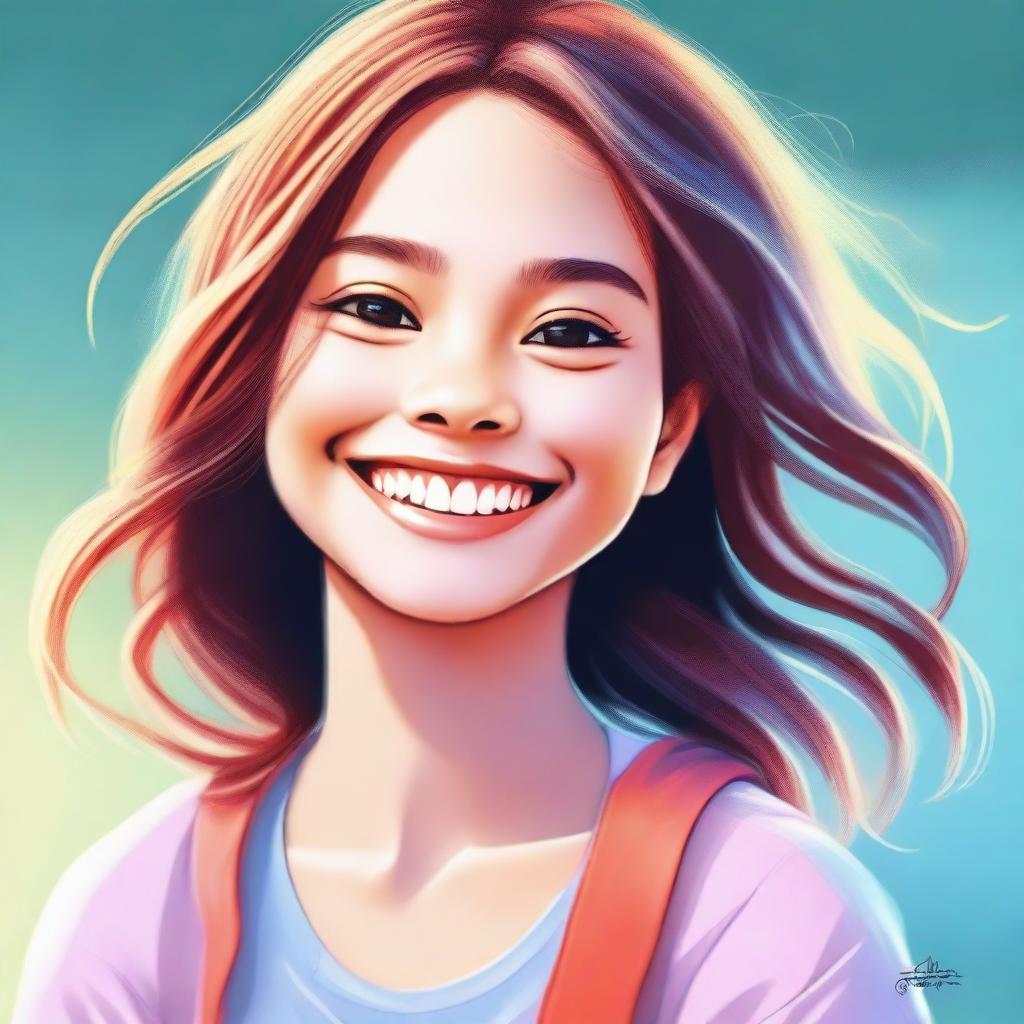 A high-quality digital art image depicting a smiling girl